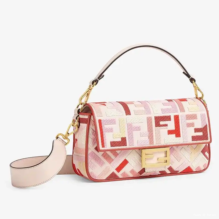 Vintage HOT Motif Medium In Pink Red Canvas Bag Fendi Baguette FF 0627